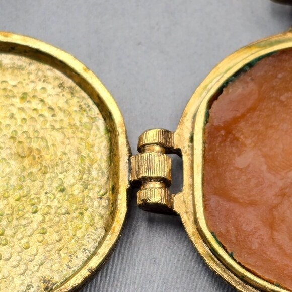 VTG Mary Chess Perfume Locket Necklace 23" Gold Tone Ornate Rhinestones 1960s - Picture 5 of 12